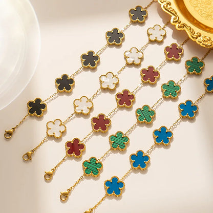 Classic Luxury Stainless Steel Clover Bracelet Adjustable Five-Leaf Flower Bangle Fashion Party Jewelry Gifts for Women