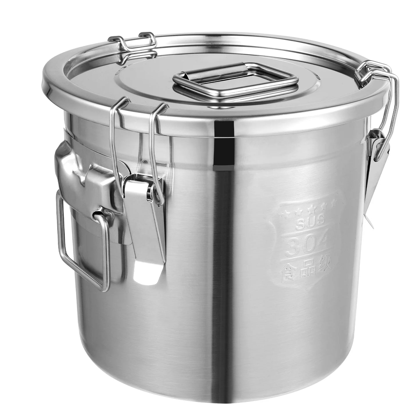 21/33L Stainless Steel Storage Bucket With Lids and 3 Sturdy Locking Clamp Storing Various Dry/Wet Items