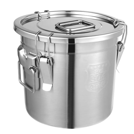 21/33L Stainless Steel Storage Bucket With Lids and 3 Sturdy Locking Clamp Storing Various Dry/Wet Items