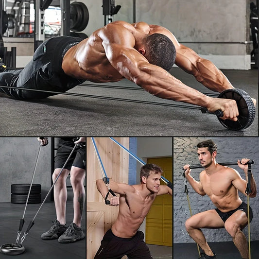 Resistance bands set: door anchor, handles, ankle straps.