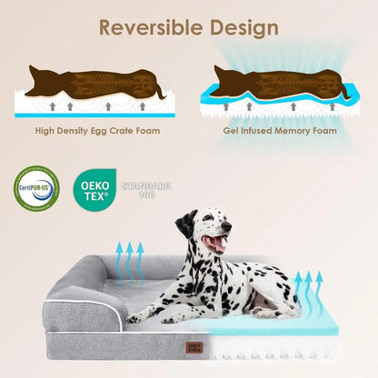 Orthopedic waterproof XL dog bed with bolstered sides.