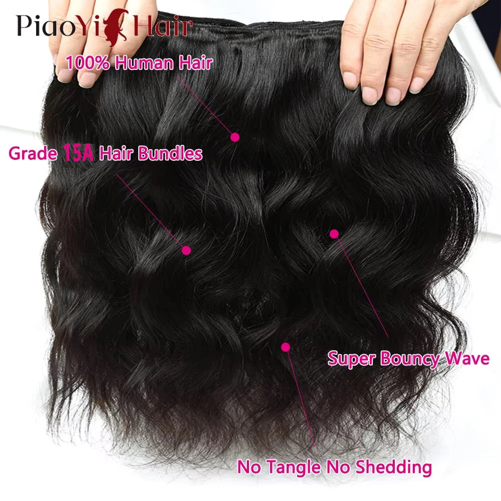 15A Double Drawn Human Hair Bundle And Closure 100% Raw Human Hair Body Wave Human Hair Bundles With 4X4 Lace Closure 5X5/2X6