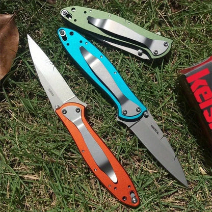KS 1660 Ken Onion Leek Assisted Flipper Knife Bead Blast Plain Blade Stainless Steel Handles