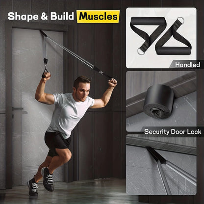 Resistance bands set: door anchor, handles, ankle straps.