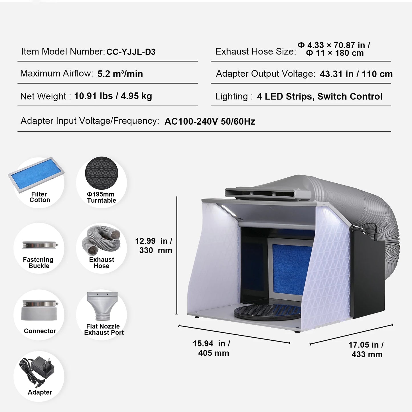 Airbrush Spray Booth Portable Hobby Airbrush Paint Spray Booth Kit with 4 LED Light Powerful Dual Exhaust Fans