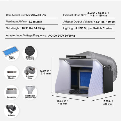 Airbrush Spray Booth Portable Hobby Airbrush Paint Spray Booth Kit with 4 LED Light Powerful Dual Exhaust Fans