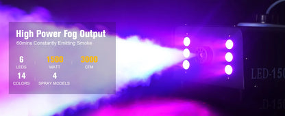 1500W Smoke Machine RGB 6 LED Fog Machine with Remote Control for DJ Disco Party Christmas Stage Effect Fogger Machine
