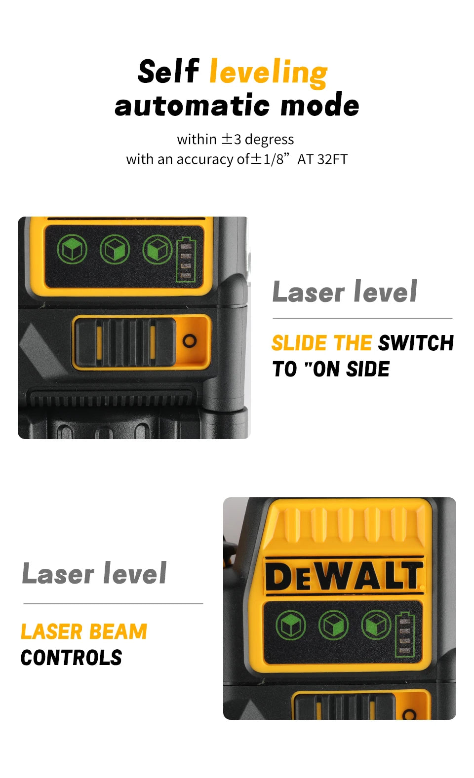 DW089LG 12V Lithium Green Laser Level - 3 Sided 360° Vertical & Horizontal, 12 Line, Ideal for Indoor/Outdoor Projects