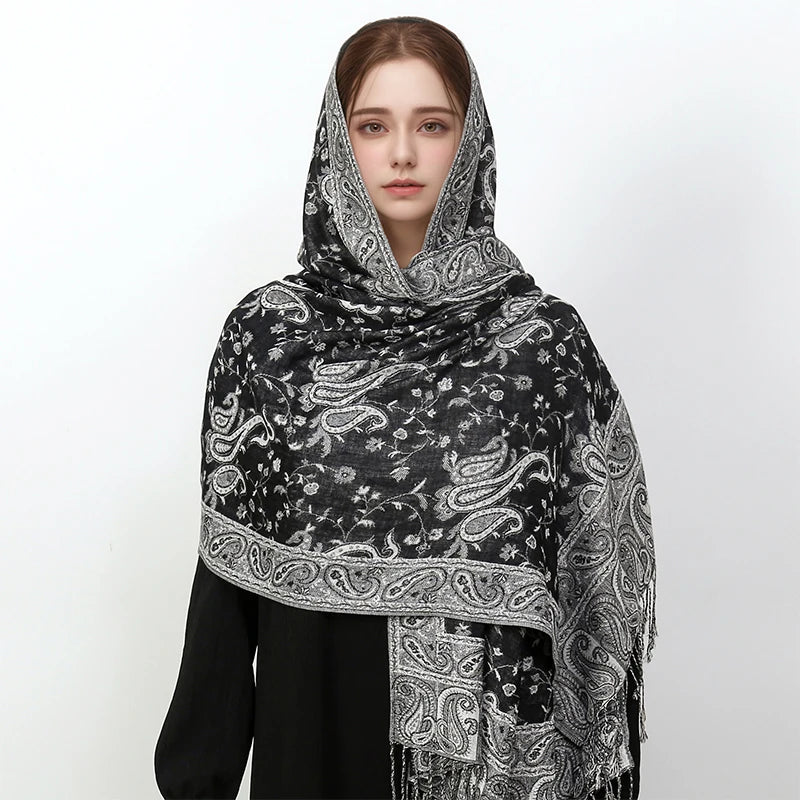 Autumn Winter Scarf Women Pashmina Shawls Cashmere Blanket Paisley Warm Thick Chunky Stoles Lady Elegant Poncho Outdoor Bufanda