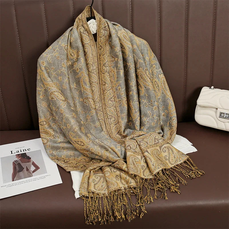 Autumn Winter Scarf Women Pashmina Shawls Cashmere Blanket Paisley Warm Thick Chunky Stoles Lady Elegant Poncho Outdoor Bufanda