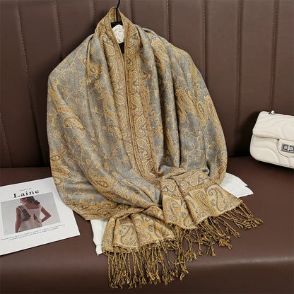 Autumn Winter Scarf Women Pashmina Shawls Cashmere Blanket Paisley Warm Thick Chunky Stoles Lady Elegant Poncho Outdoor Bufanda