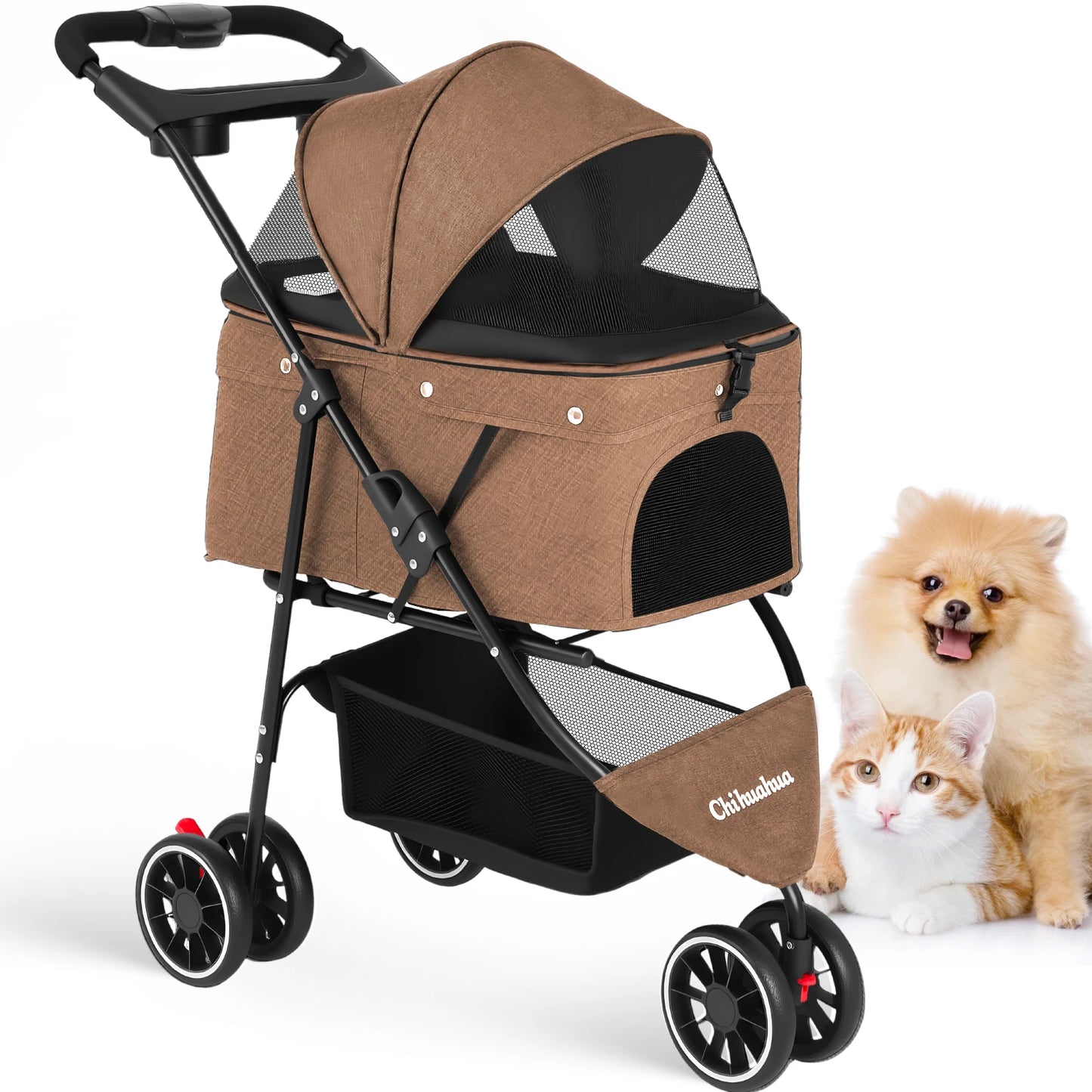 Foldable Three‑Wheel Pet Stroller With Breathable Canopy.