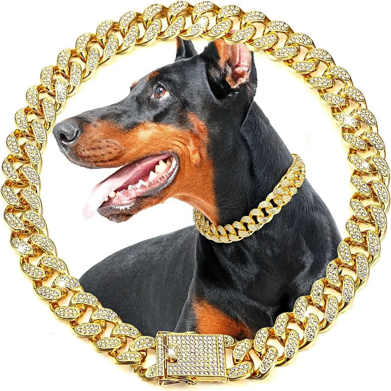 Dog Chain Collar Luxury Gold Pet Metal Chain Collar For Small Medium Large Dogs Cats Pet Jewelry Necklace Accessory