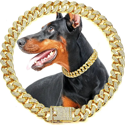 Dog Chain Collar Luxury Gold Pet Metal Chain Collar For Small Medium Large Dogs Cats Pet Jewelry Necklace Accessory