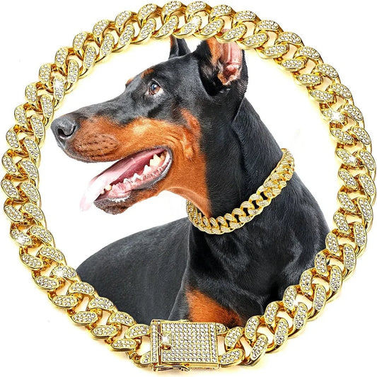 Dog Chain Collar Luxury Gold Pet Metal Chain Collar For Small Medium Large Dogs Cats Pet Jewelry Necklace Accessory