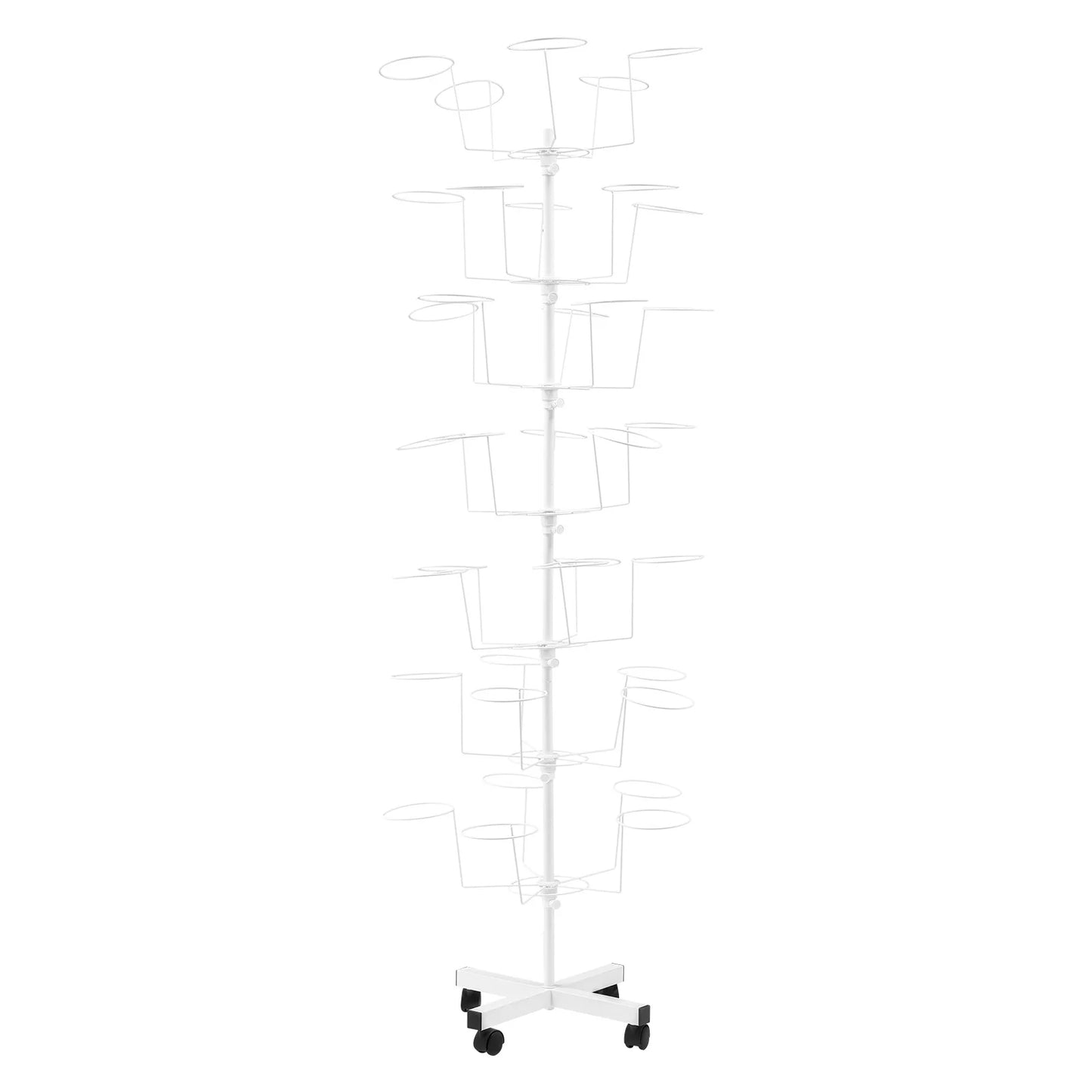 7-Tier Hats Display Rack 35 Hat Rest Adjustable Cap Organizer with Wheels Standing Metal Hat Hanger Floor Standing Display Tower