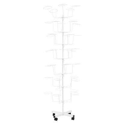 7-Tier Hats Display Rack 35 Hat Rest Adjustable Cap Organizer with Wheels Standing Metal Hat Hanger Floor Standing Display Tower