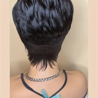 Short Pixie Cut Wig Human Hair Wig for Women Wig with Bangs Layered Wavy Full Machine Made Wig