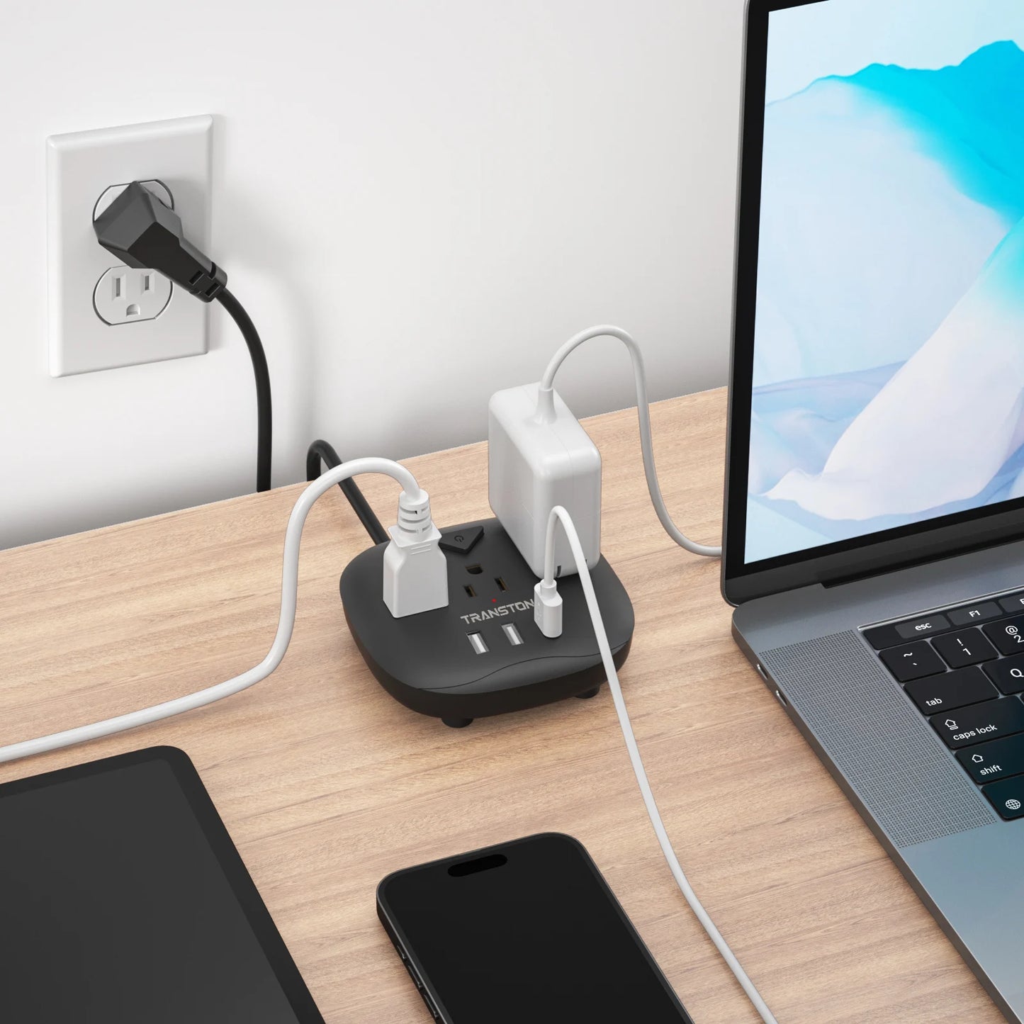 TRANSTON power strip    with switch, 3 power strip   , 3 USB Ports, 3.3ft Extension Cord, Quick Charge, Fire Resistant, For Home