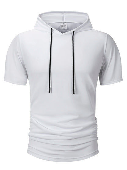Summer Men's Hooded Sweatwear Casual Short Sleeve Loose T-shirt Solid Color Lightweight Hoodie Fitness Breathable Tops