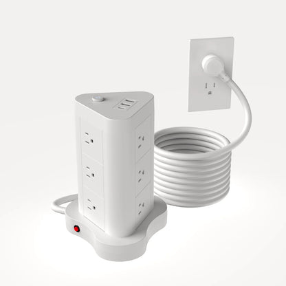 5ft tower-shaped flat 45° plug with USB/USB-C ports, 12 AC sockets power strip, surge protection power strip with 2 USB and 1 US