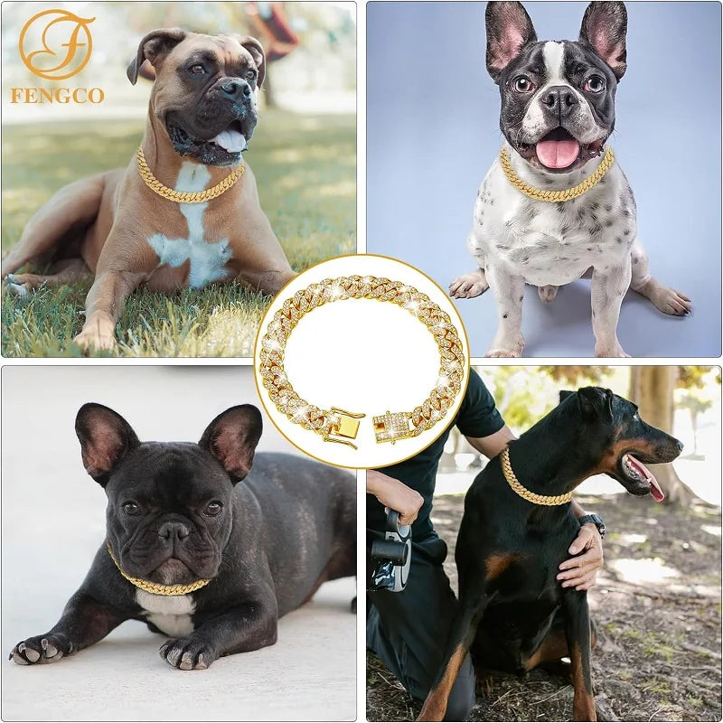 Dog Chain Collar Luxury Gold Pet Metal Chain Collar For Small Medium Large Dogs Cats Pet Jewelry Necklace Accessory