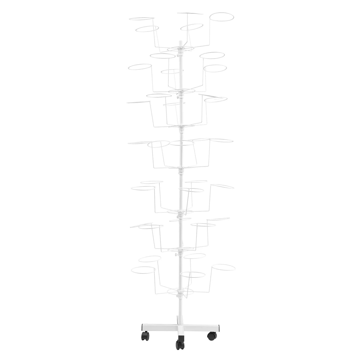 7-Tier Hats Display Rack 35 Hat Rest Adjustable Cap Organizer with Wheels Standing Metal Hat Hanger Floor Standing Display Tower