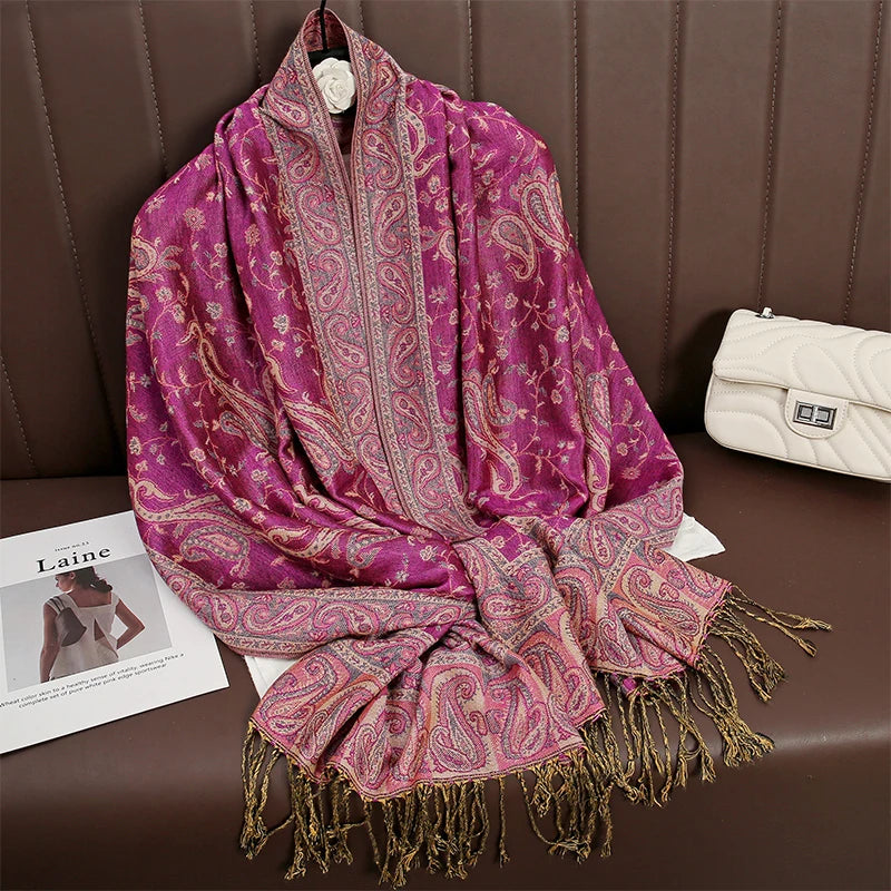 Autumn Winter Scarf Women Pashmina Shawls Cashmere Blanket Paisley Warm Thick Chunky Stoles Lady Elegant Poncho Outdoor Bufanda