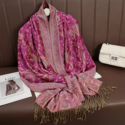 Autumn Winter Scarf Women Pashmina Shawls Cashmere Blanket Paisley Warm Thick Chunky Stoles Lady Elegant Poncho Outdoor Bufanda
