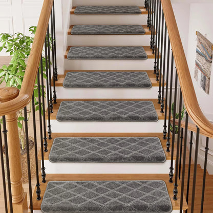 Non‑slip bullnose carpet stair treads, soft and washable.