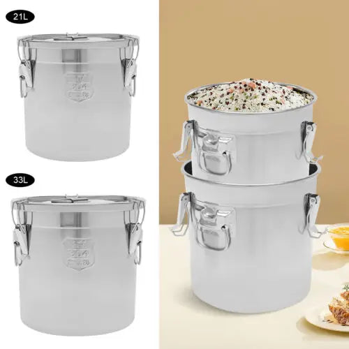 21L/33L Airtight Rice Bucket Canister Food Storage Container 304 Stainless Steel