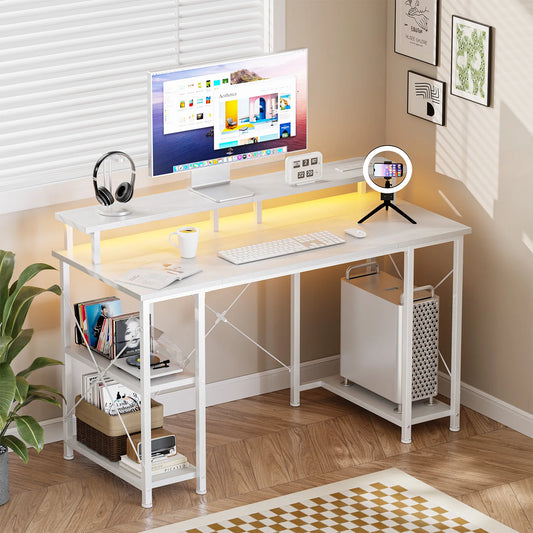 JHK 48‑Inch Computer Desk With Storage, Outlets, LED.