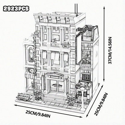 City House Street View Building Blocks Classic Architecture Collection Set Grand Emporium Police Station Town Hall Model Complete Square Scene Assembly Bricks Decorative Display Toy Ideal Holiday Birthday Gift For Collectors