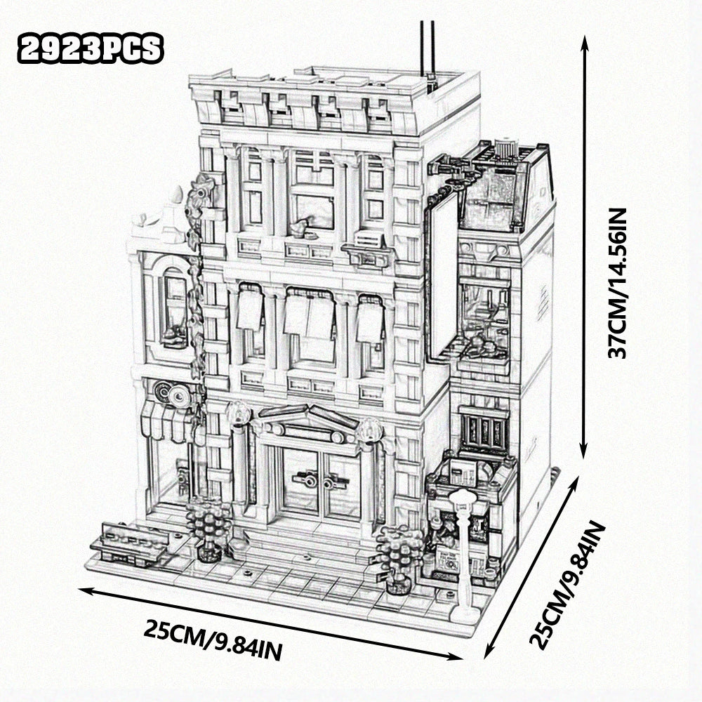 City House Street View Building Blocks Classic Architecture Collection Set Grand Emporium Police Station Town Hall Model Complete Square Scene Assembly Bricks Decorative Display Toy Ideal Holiday Birthday Gift For Collectors
