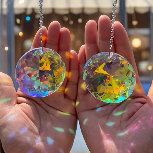 2pcs, Round Crystal Sun Catchers, Glass Prism Hanging Sun Catchers, Rainbow Maker For Window, Balcony, Kitchen, Garden Decor