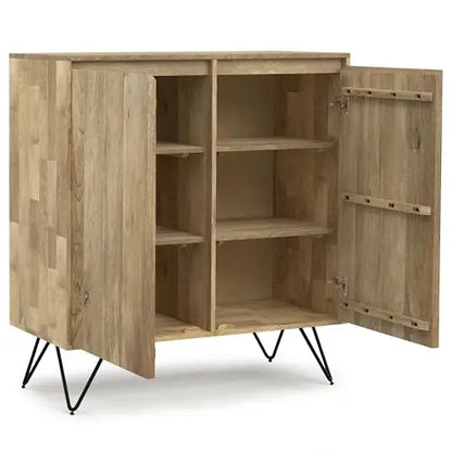 Modern Industrial Solid Mango Wood Cabinet With Metal Hairpin Legs For Living Room