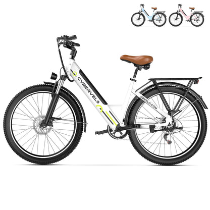 1000W Peak Electric Bike for Adults Cybervelo EK2 26" Step-Thru 14Ah Removable Battery 80Miles City Commuter Ebike