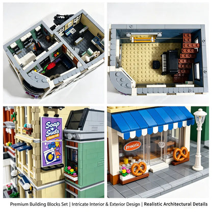 City House Street View Building Blocks Classic Architecture Collection Set Grand Emporium Police Station Town Hall Model Complete Square Scene Assembly Bricks Decorative Display Toy Ideal Holiday Birthday Gift For Collectors