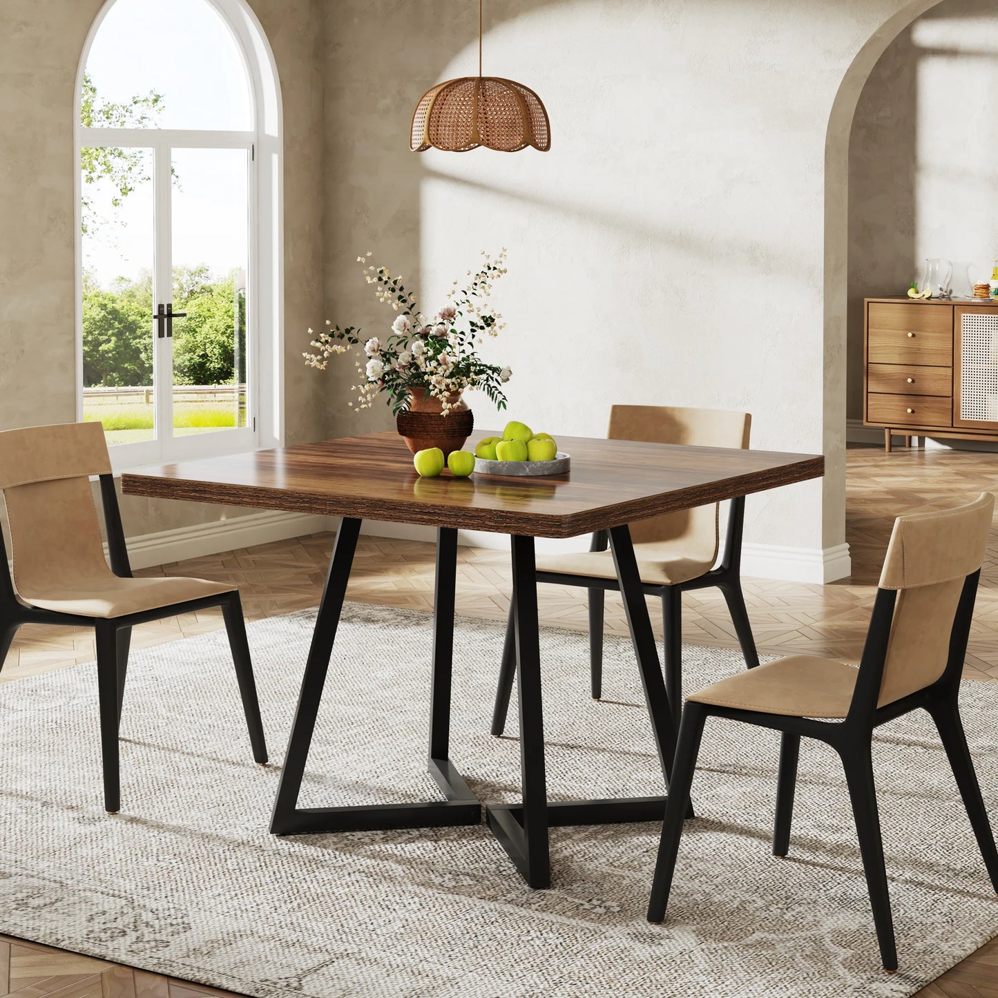 Tribesigns Square Dining Table for 4, 31.5" Industrial Dinner Table with Metal Base, Wood Kitchen Table for Dining Room