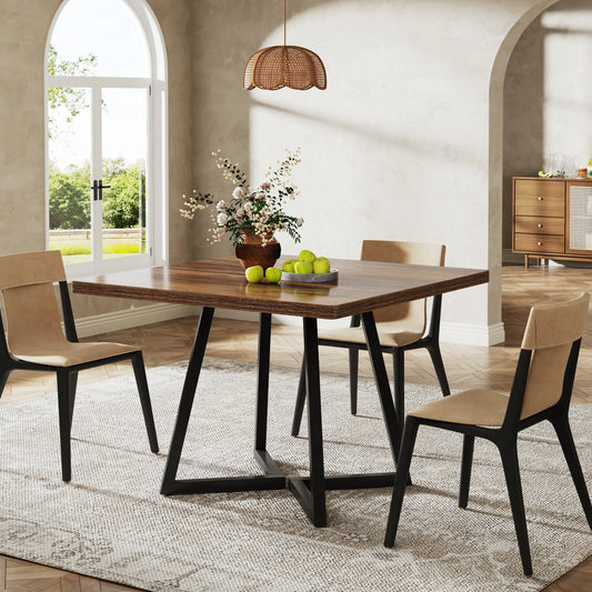 Tribesigns Square Dining Table for 4, 31.5" Industrial Dinner Table with Metal Base, Wood Kitchen Table for Dining Room