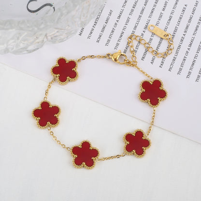 Classic Luxury Stainless Steel Clover Bracelet Adjustable Five-Leaf Flower Bangle Fashion Party Jewelry Gifts for Women