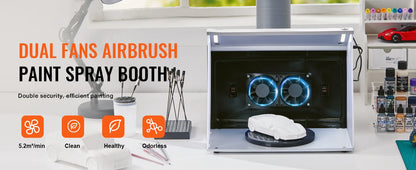 Airbrush Spray Booth Portable Hobby Airbrush Paint Spray Booth Kit with 4 LED Light Powerful Dual Exhaust Fans