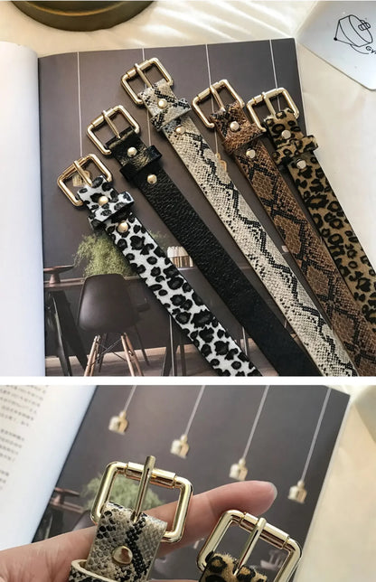 Hot Sale New Fashion Customized PU Leather Leopard Snake Print Slim Belt For Women