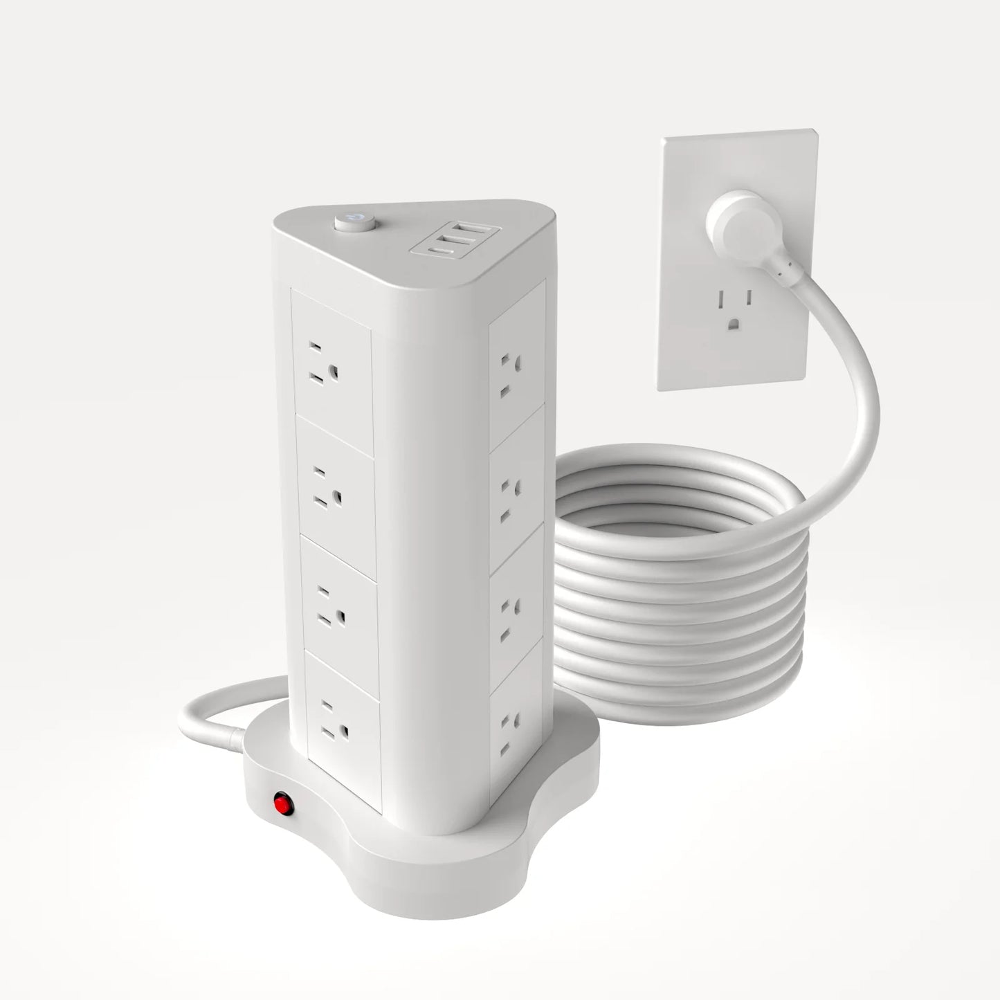 5ft tower-shaped flat 45° plug with USB/USB-C ports, 12 AC sockets power strip, surge protection power strip with 2 USB and 1 US