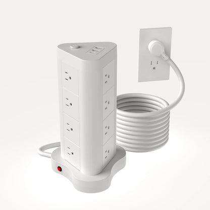 5ft tower-shaped flat 45° plug with USB/USB-C ports, 12 AC sockets power strip, surge protection power strip with 2 USB and 1 US