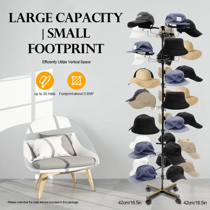 7 Layers 35 Hooks Rotating Stand Hat Rack Hat Display Spin Rack Stand Hanger,Spring,Minimalist,Summer Tops Coat Rack