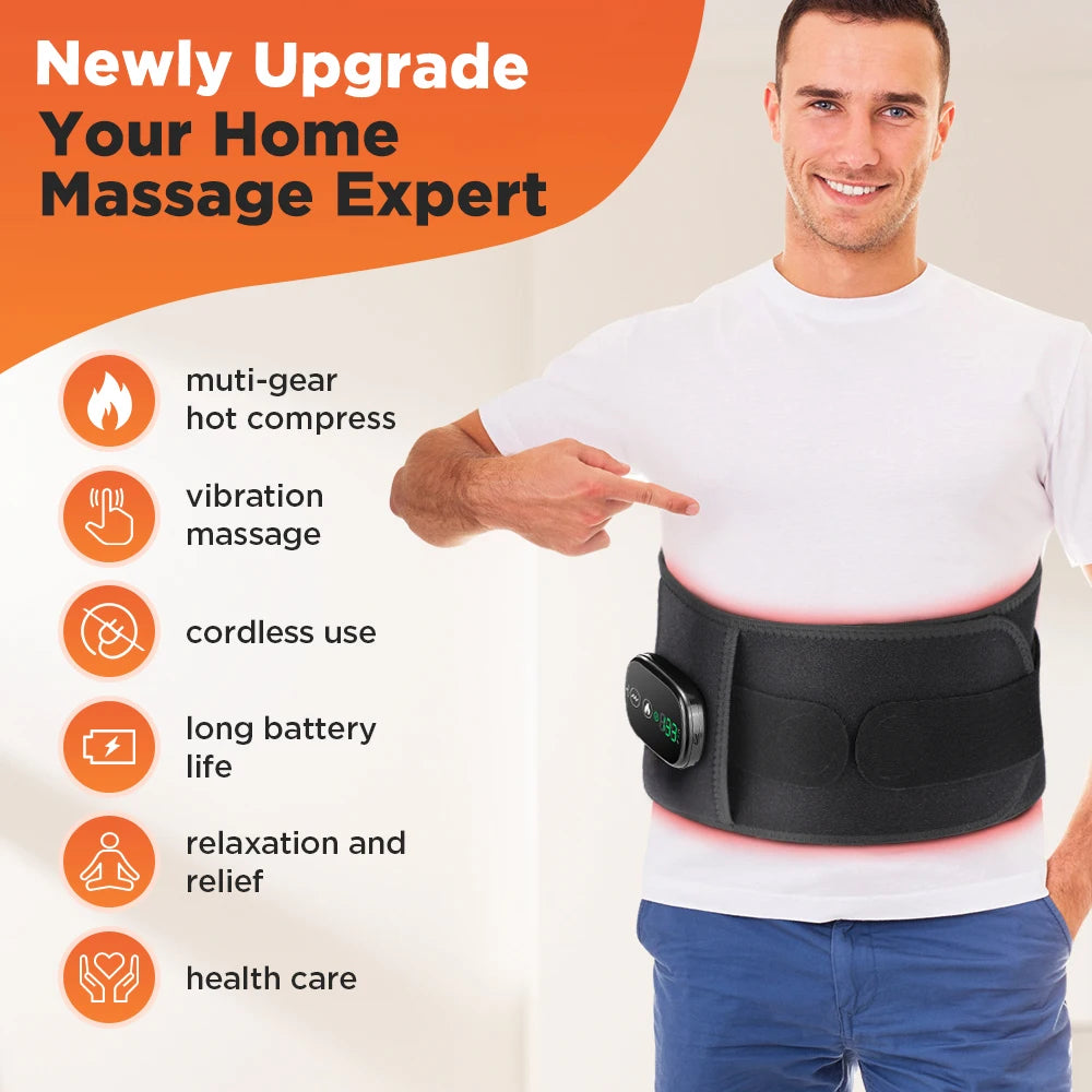 Heated vibration lumbar belt; red‑light hot compress