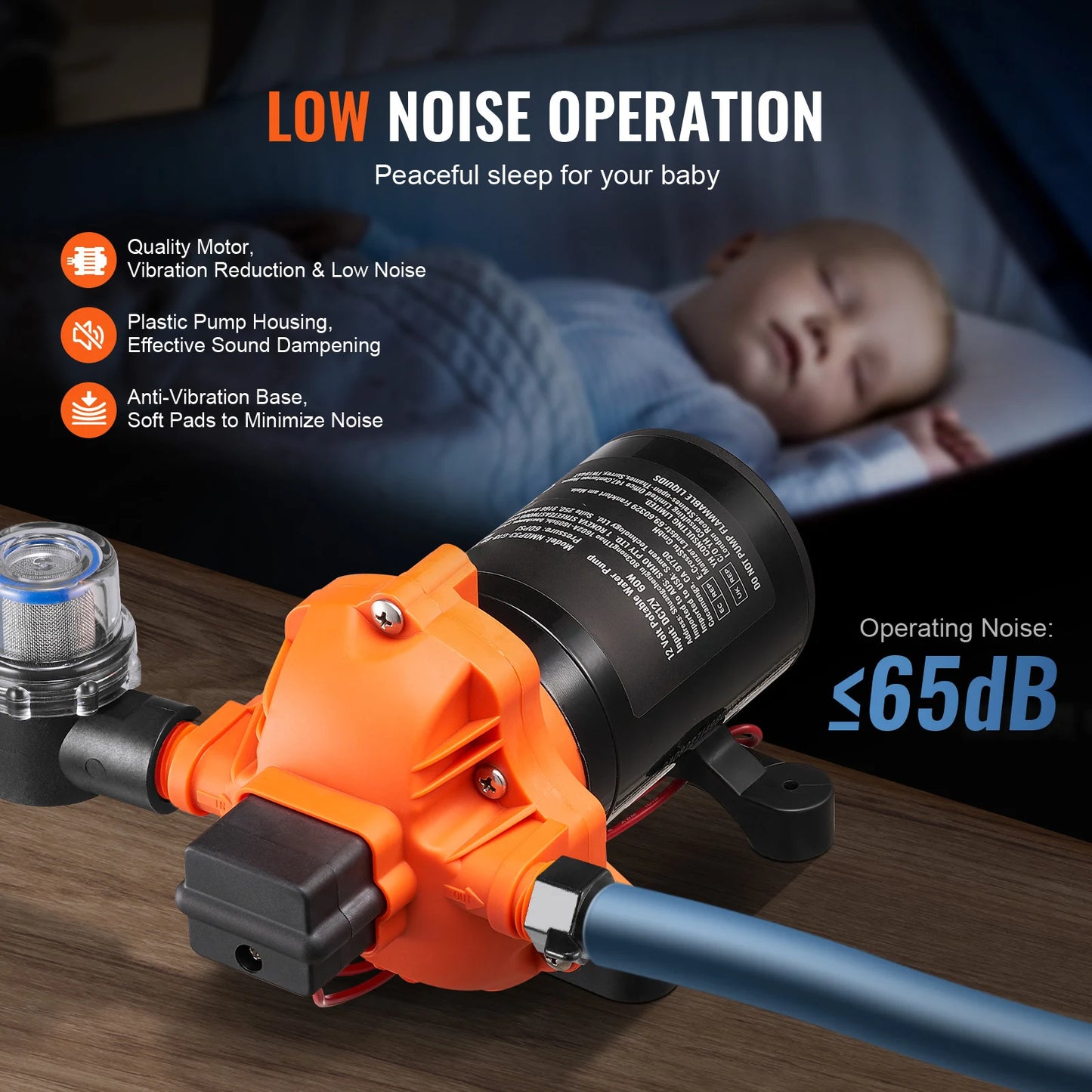 12V Diaphragm Pump 1.8/3/3.5/5 GPM 3/4/5-Chamber 40-100 PSI Adjustable 1/2'' MNPT Port for RV Yacht Food Truck Camper