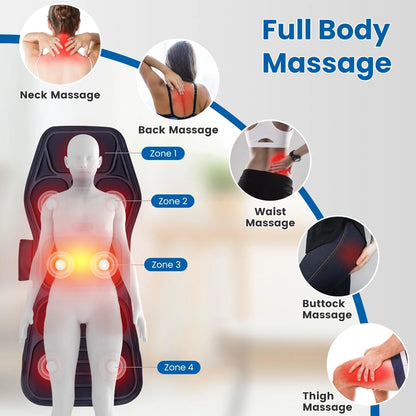 Heated massage seat cushion; seven modes, pain-relief