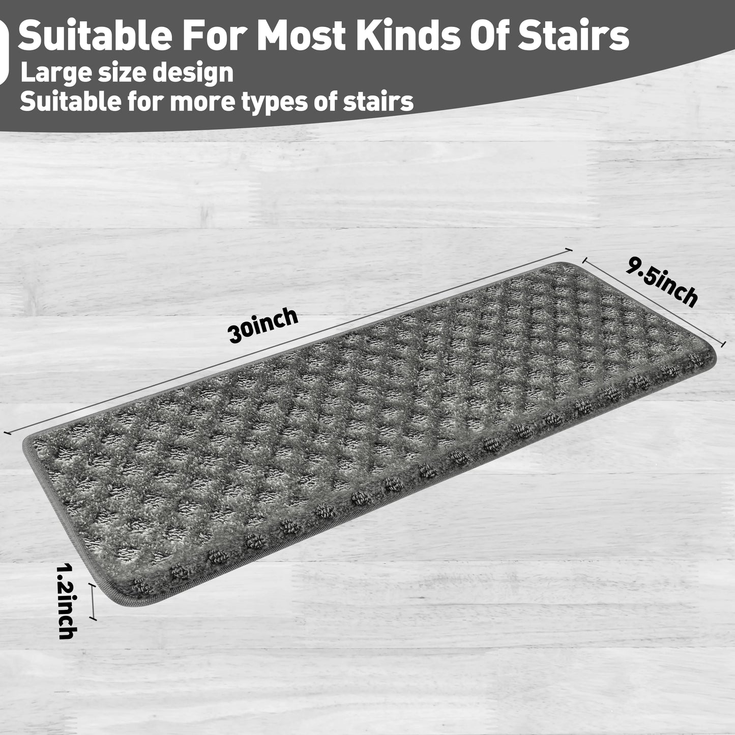 Non‑slip bullnose carpet stair treads, soft and washable.
